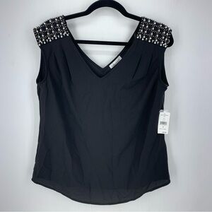 Ooberswank Womens Small Cami Tank Top Bling Headed Pearls Party Night Black NEW